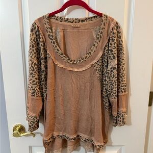 POL Tan and Gray Asymmetrical Bib Collar Tunic